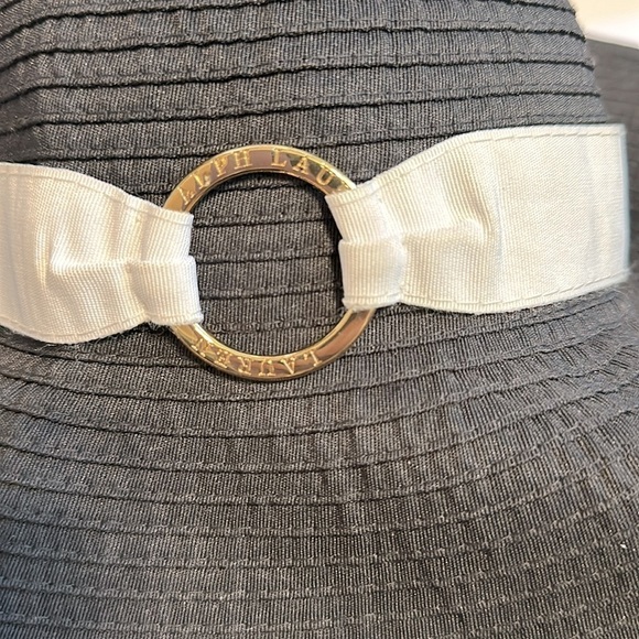 Lauren Ralph Lauren Floppy Sun Hat Black with White‎ Band & Gold Hardware Size M - Picture 4 of 4